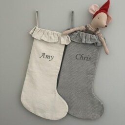 Custom Linen Family Stocking With Ruffles, Handmade Holiday Stocking, Christmas Gift, Kids Gift For - thumbnail 2