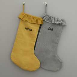 Custom Linen Family Stocking With Ruffles, Handmade Holiday Stocking, Christmas Gift, Kids Gift For - thumbnail 3