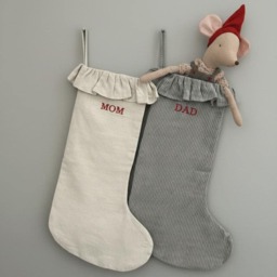Custom Linen Family Stocking With Ruffles, Handmade Holiday Stocking, Christmas Gift, Kids Gift For