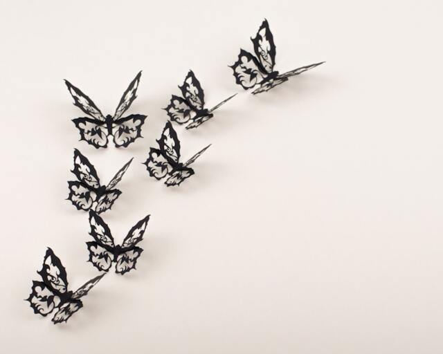 3D Wall Art Butterflies, Ornate Gothic Decor, 10 Darkwing Filigree Butterflies in Soot Black Paper - image 1