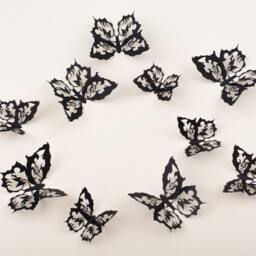 3D Wall Art Butterflies, Ornate Gothic Decor, 10 Darkwing Filigree Butterflies in Soot Black Paper - thumbnail 3