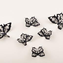 3D Wall Art Butterflies, Ornate Gothic Decor, 10 Darkwing Filigree Butterflies in Soot Black Paper - thumbnail 2