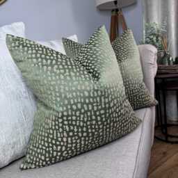 Luxurious Olive Green Cushion Cover With Gold Shimmer - Ashley Wilde Estrada Fabric Throw Pillow
