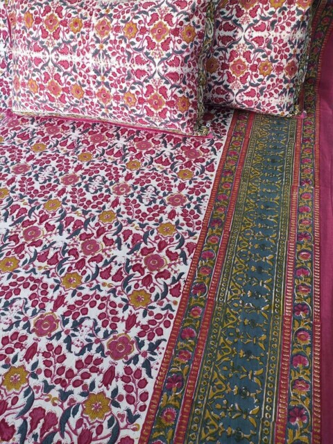 Indian Cotton Flat Sheets Set's Handblock Bedsheets Bedcover With Pillow Cover