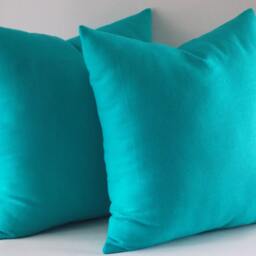 Set Of 2 Turquoise Linen Pillow Covers, Decorative Throw Pillows - thumbnail 2