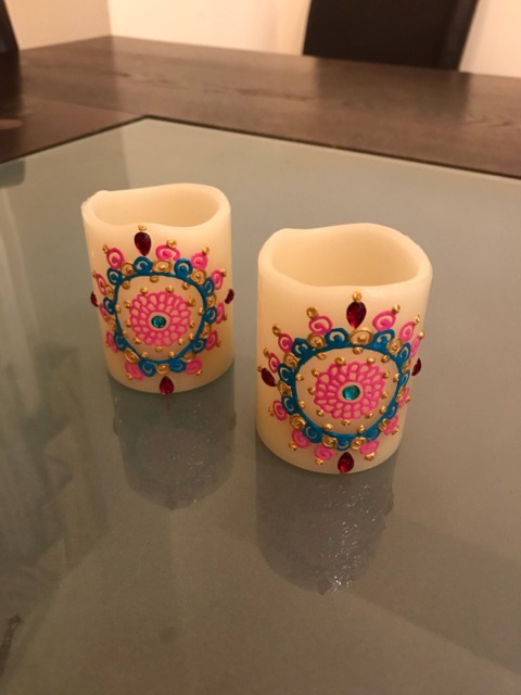 Henna Candles 2x3 Led - Set Of 2 - Top Border & Front Designs - image 1