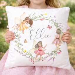 Personalised Fairy Name Cushion, Floral Woodland Nursery Pillow, Custom Girl Decor - thumbnail 2