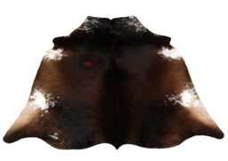 Genuine Dark Brown & White Cowhide Rug - Medium Hair-On Leather For Stylish Interiors - 57x58 Inches - thumbnail 1