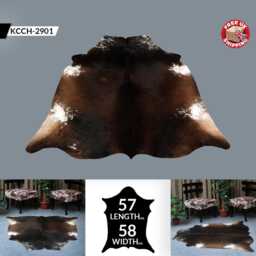 Genuine Dark Brown & White Cowhide Rug - Medium Hair-On Leather For Stylish Interiors - 57x58 Inches - thumbnail 3