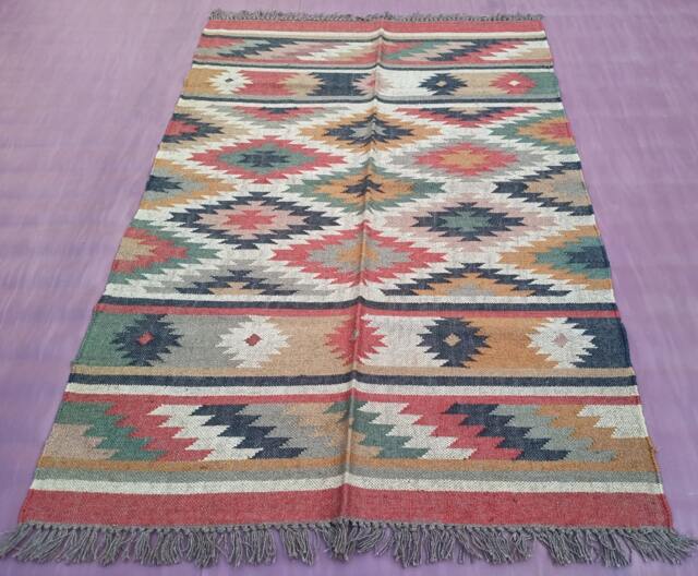 Hand Woven Wool Jute Kilim Rug Southwestern Boho Decor - image 1