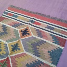 Hand Woven Wool Jute Kilim Rug Southwestern Boho Decor - thumbnail 3