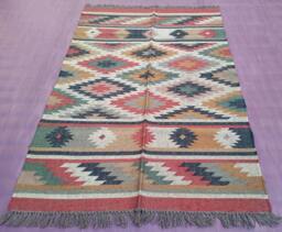 Hand Woven Wool Jute Kilim Rug Southwestern Boho Decor - thumbnail 1