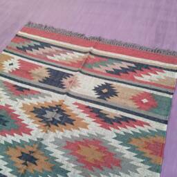 Hand Woven Wool Jute Kilim Rug Southwestern Boho Decor - thumbnail 4