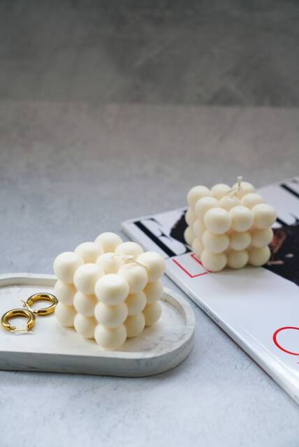 Bubble Soy Wax Candle - Hand Poured Cube - image 1