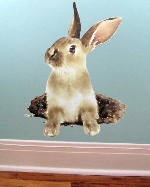 Rabbit, Watercolor Wall Sticker, Bunny Decal, Woodland Animal, Nursery Decor, Hare Decal - image 1
