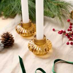 Jewel Toned Glass Candle Holder Ribbed Tea Light Candlestick - thumbnail 1