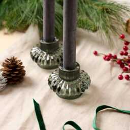 Jewel Toned Glass Candle Holder Ribbed Tea Light Candlestick - thumbnail 2