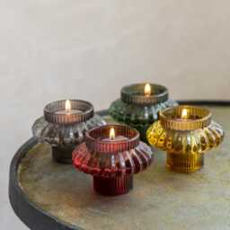 Jewel Toned Glass Candle Holder Ribbed Tea Light Candlestick - thumbnail 3