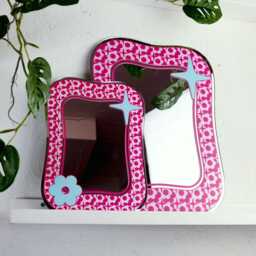 Groovy Pattern Square Blob Mirror - Pink & Hot - thumbnail 2