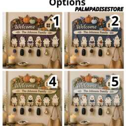 Custom Family Ghost Key Holder, Personalized Halloween Wooden Wall Decor - thumbnail 2