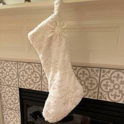 Luxury Christmas Stocking - Handmade in Usa, Luxe Snowflakes, Natural White, Ornament, Elegant Fun, Festive Holiday Home Decor, Accents - thumbnail 3