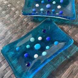 Handmade Fused Glass Soap Dish Turquoise Blue Bathroom Decor - thumbnail 4