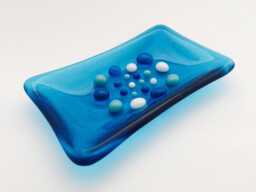 Handmade Fused Glass Soap Dish Turquoise Blue Bathroom Decor