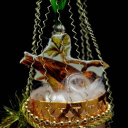 Vintage Christmas Ornament With Dresden Trims, Victorian Die Cuts & Mercury Glass Beads - thumbnail 3