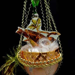 Vintage Christmas Ornament With Dresden Trims, Victorian Die Cuts & Mercury Glass Beads - thumbnail 2