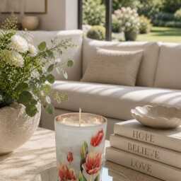 Frosted Glass Tulip Scented Candle Jar - Floral Home Decor Fragrance - thumbnail 3