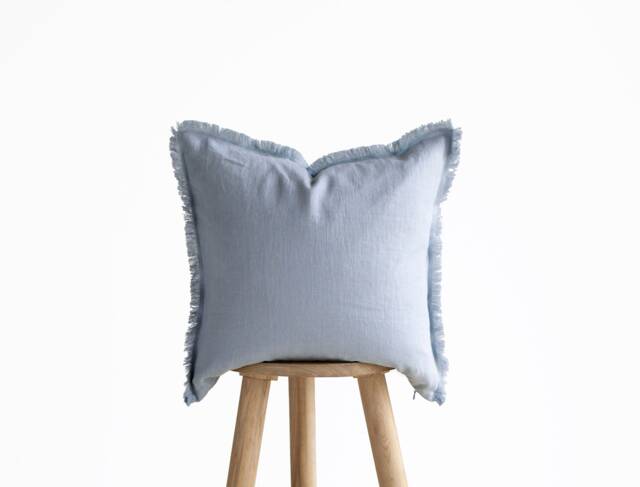 Blue Fringe Pillow Cover, Blue Linen Pillowcase, Raw Edge Cushion Cover, Custom Size Pillow Covers - image 1