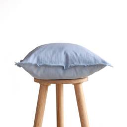 Blue Fringe Pillow Cover, Blue Linen Pillowcase, Raw Edge Cushion Cover, Custom Size Pillow Covers - thumbnail 2