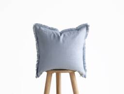 Blue Fringe Pillow Cover, Blue Linen Pillowcase, Raw Edge Cushion Cover, Custom Size Pillow Covers - thumbnail 1