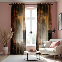 Rustic Abstract Curtain, Earthy Brown & Black Brushstroke Drape, Modern Window Treatment, Fluid Texture Curtain Panel - thumbnail 3