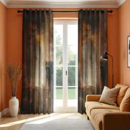 Rustic Abstract Curtain, Earthy Brown & Black Brushstroke Drape, Modern Window Treatment, Fluid Texture Curtain Panel - thumbnail 2