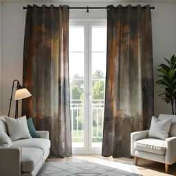 Rustic Abstract Curtain, Earthy Brown & Black Brushstroke Drape, Modern Window Treatment, Fluid Texture Curtain Panel - thumbnail 1