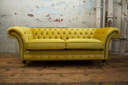 3 Seater Yellow Velvet Fabric Chesterfield Sofa - Quirky Coloured Buttons British Handmade - thumbnail 1