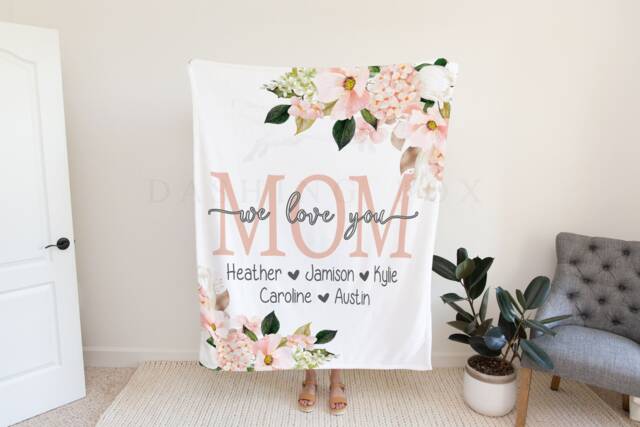 Christmas Blanket, Gift, Floral Style Personalized Mom Gift For Grandparent, Birthday - image 1