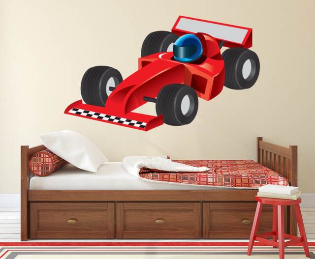 Race Car Wall Decal - Formula 1 Racing Art Kids Room Decals Racecar Vinyl Sticker Peel & Stick