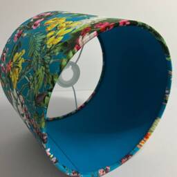 Teal Flowers Velvet Drum Lampshade, Double Sided Lampshade With Teal Cotton Interior, Ceiling Light Shade, Pendant - thumbnail 2