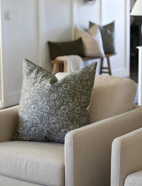Olive Floral Pillow, Dark Green Pillow Cover, Throw Covers, Decorative Pillows Couch, Khaki - - image 1