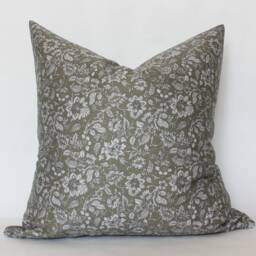 Olive Floral Pillow, Dark Green Pillow Cover, Throw Covers, Decorative Pillows Couch, Khaki - - thumbnail 2