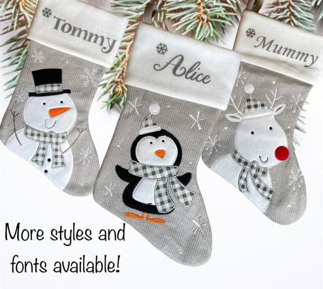 Grey Personalised Christmas Stocking , Xmas D??cor Or Family Named Stockings - image 1