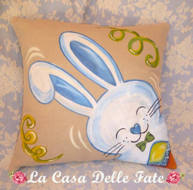 Hand-Painted Bunny, Easter Pillow Case, Bunny Design, Gift, Pillow Cover, Home Decor, Decorations, Kids - image 1