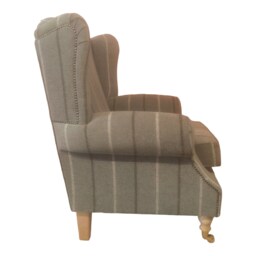 Queen Anne Wingback Chair Duck Egg Blue Stripe, Brass Castor Legs - thumbnail 3