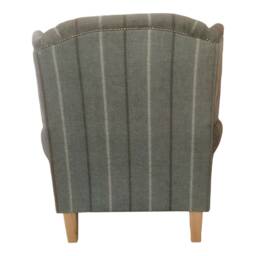 Queen Anne Wingback Chair Duck Egg Blue Stripe, Brass Castor Legs - thumbnail 4