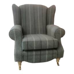 Queen Anne Wingback Chair Duck Egg Blue Stripe, Brass Castor Legs