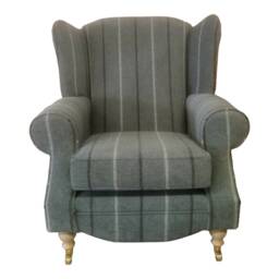 Queen Anne Wingback Chair Duck Egg Blue Stripe, Brass Castor Legs - thumbnail 2