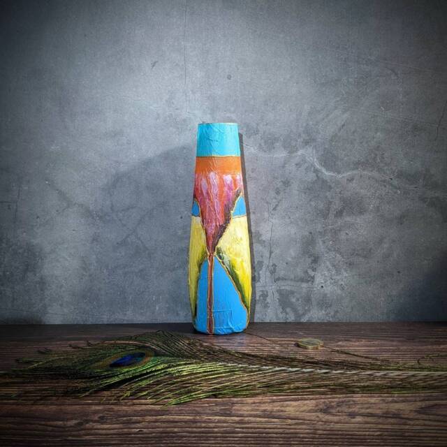 Colourful Hand-Painted Glass Bud Vase - Quirky Modern Design With Gold Accents Small Bright Flower Unique Gift 20cm/8 - image 1