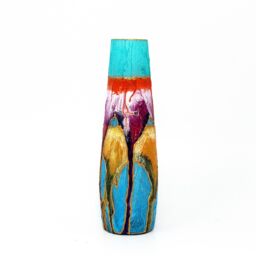 Colourful Hand-Painted Glass Bud Vase - Quirky Modern Design With Gold Accents Small Bright Flower Unique Gift 20cm/8 - thumbnail 2